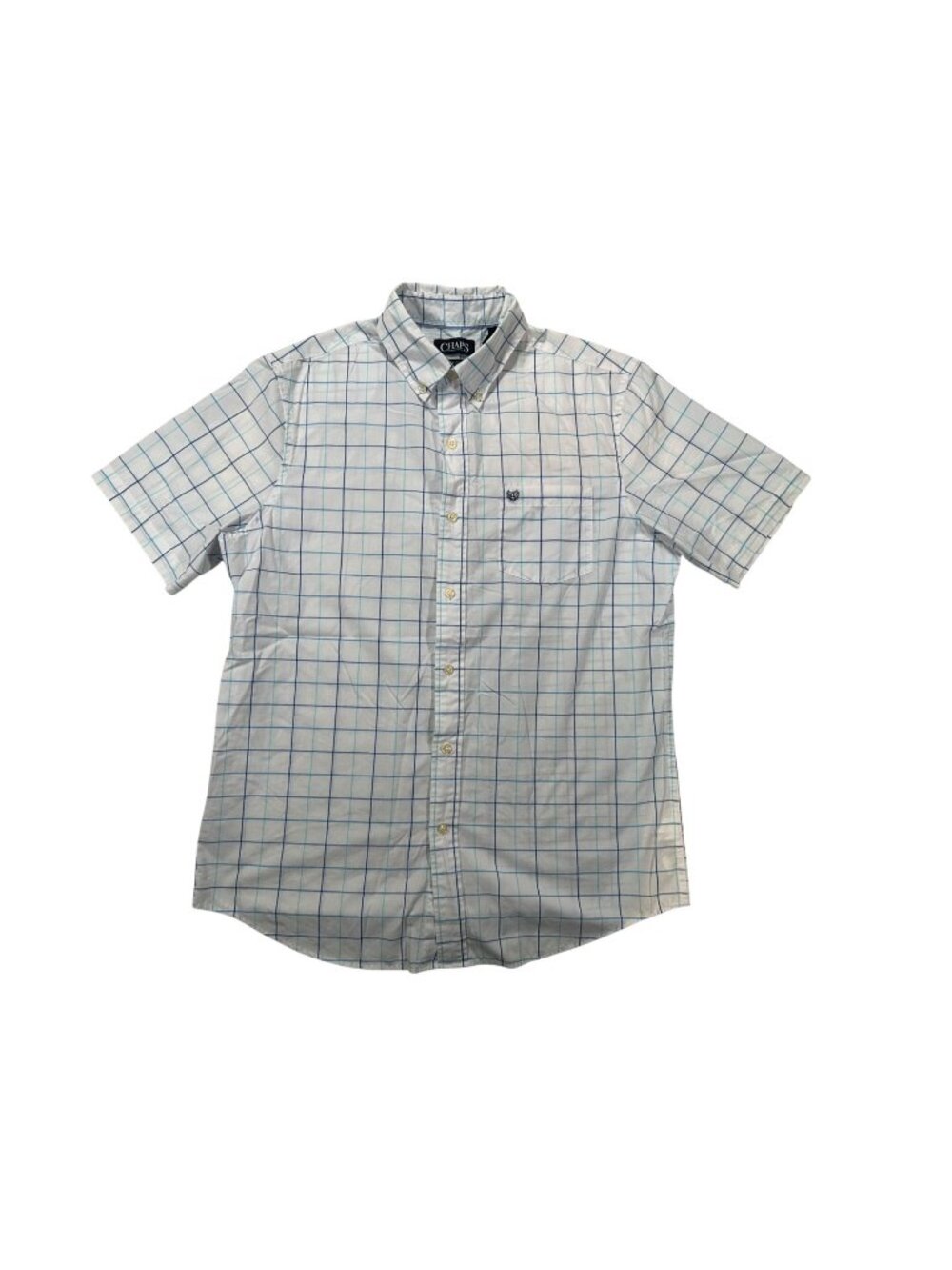 Chaps Mens Short-Sleeve Check Button-Down Shirt Size M White/Blue Classic Fit